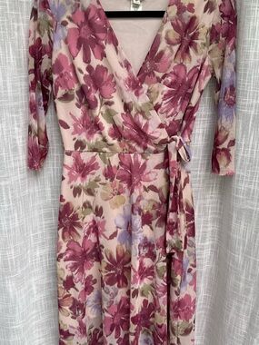Enfocus Studio Blush Pink Floral Wrap Midi Dress